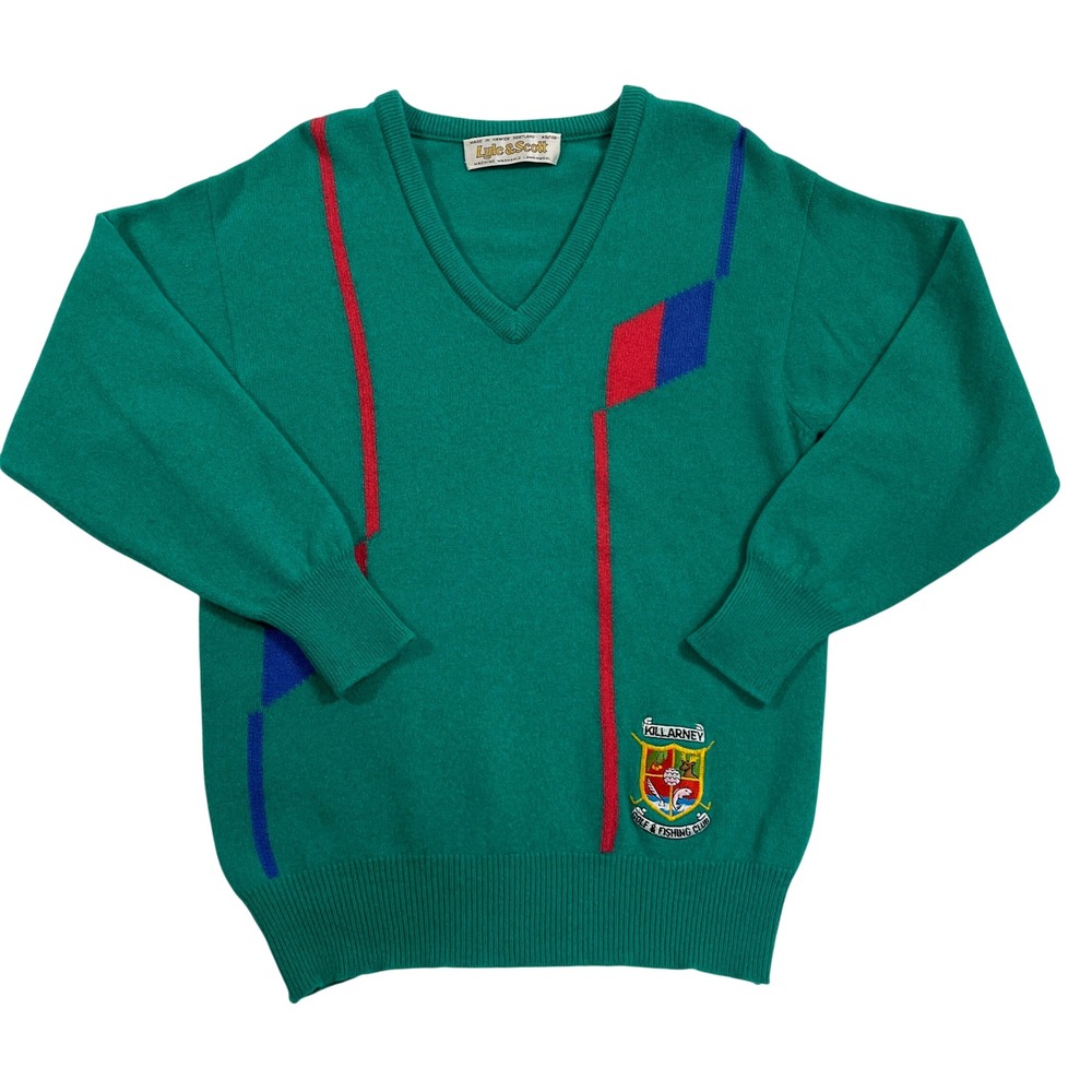 Vintage 80s Lyle & Scott Lambswool Sweater 40 Golf Killarney Scotland Colorblock